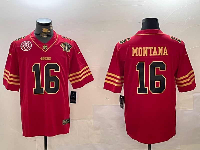 Men San Francisco 49ers 16 Montana Red Gold 2024 Nike Limited NFL Jersey style 12303